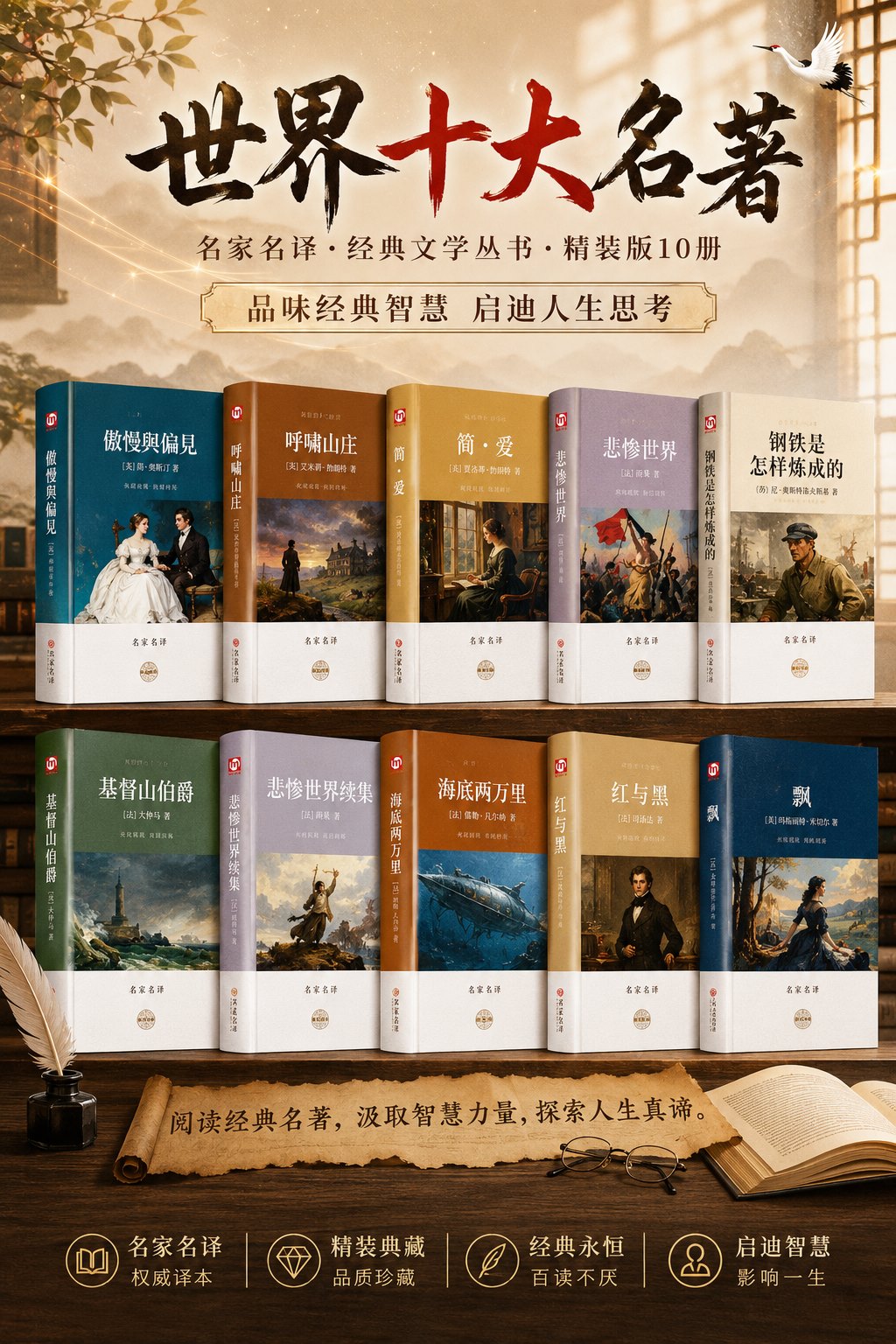 世界經典文學名著十冊組合展示
